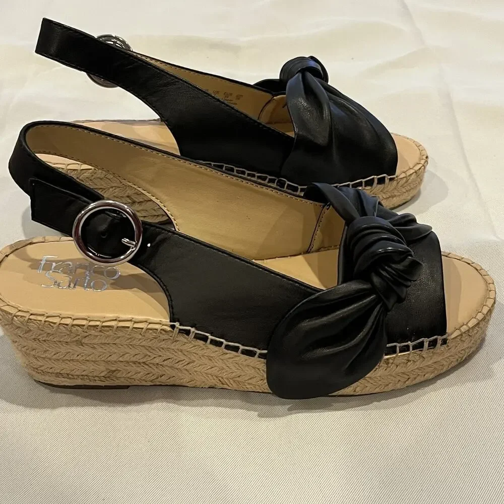 Franco Sarto Shoes Womens Size 9M Black Suede Espadrille Slingback Pirouette Bow